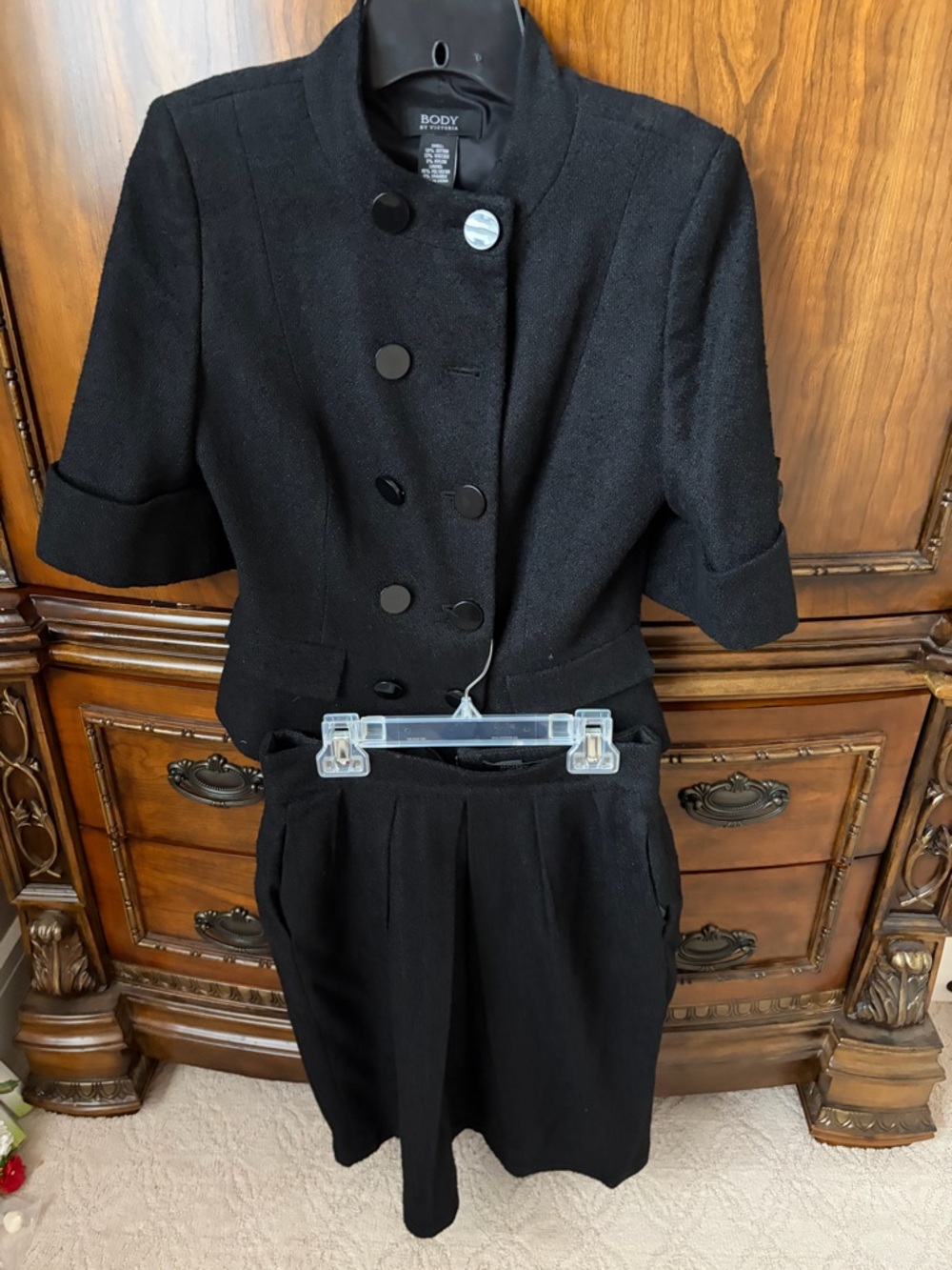 Victoria's Secret Black Short-Sleeve Button Jacket and Skirt Set